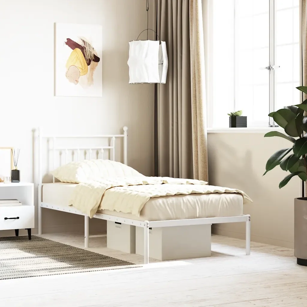 Letto singolo | Letto per adulti | Giroletto con Testiera Metallo Bianco 90x190 cm - Image 2