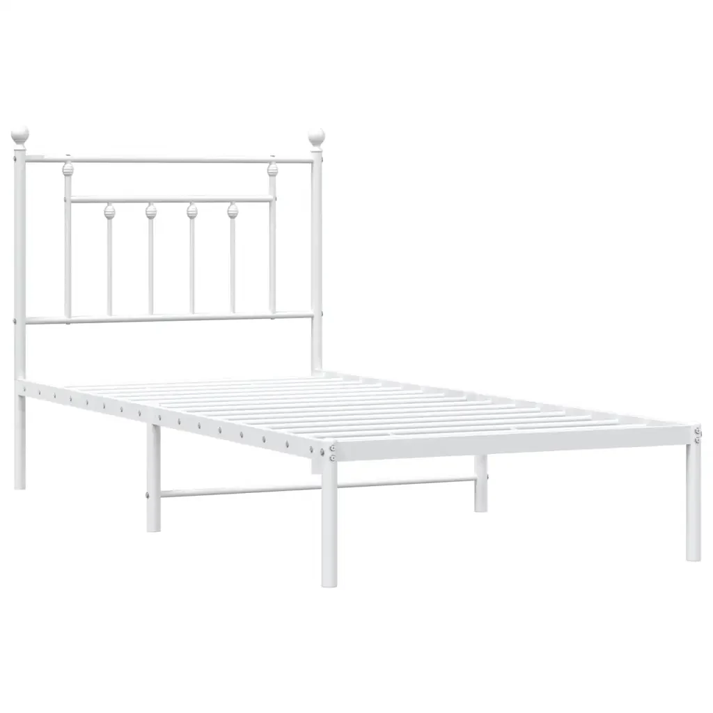 Letto singolo | Letto per adulti | Giroletto con Testiera Metallo Bianco 90x190 cm - Image 3