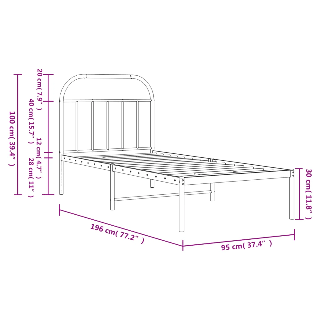 Letto singolo | Letto per adulti | Giroletto con Testiera Metallo Bianco 90x190 cm - Image 10