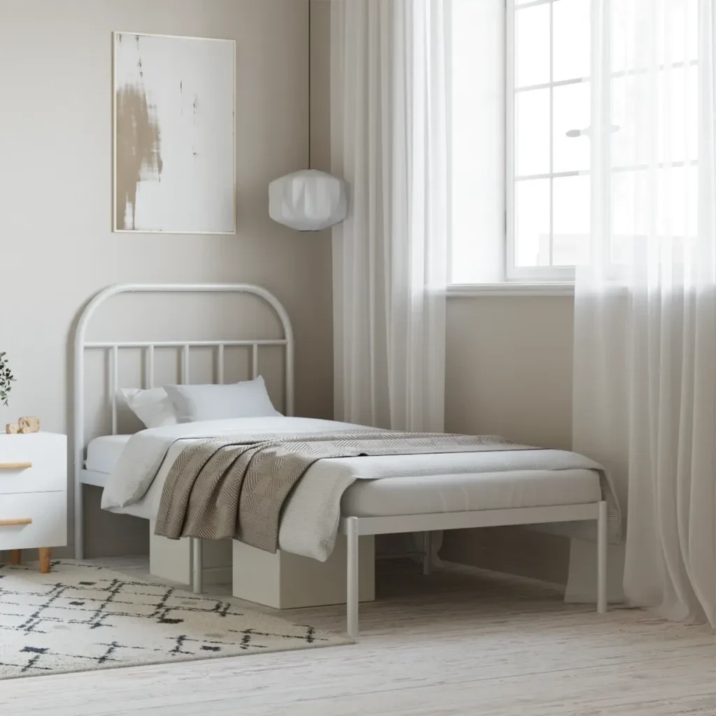Letto singolo | Letto per adulti | Giroletto con Testiera Metallo Bianco 90x190 cm - Image 2