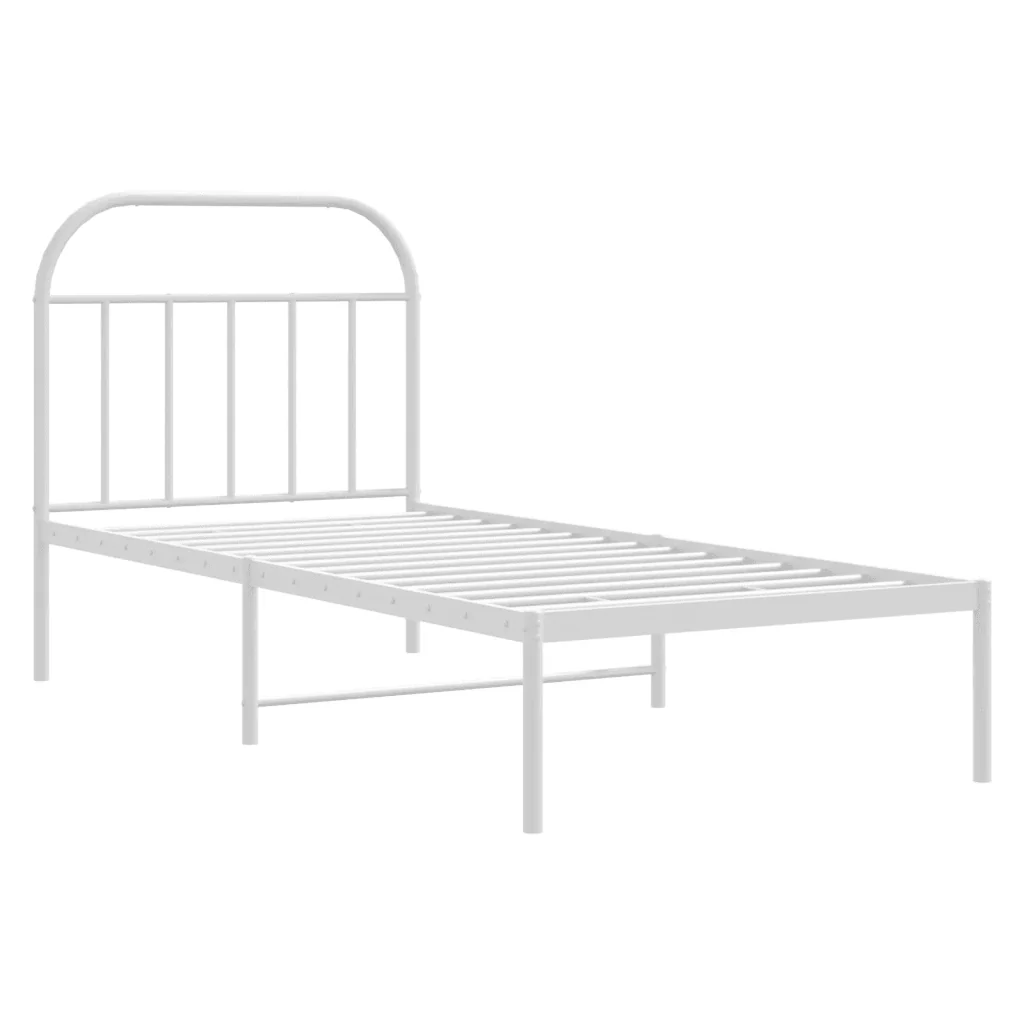 Letto singolo | Letto per adulti | Giroletto con Testiera Metallo Bianco 90x190 cm - Image 4