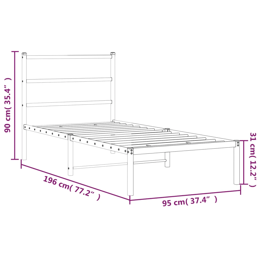 Letto singolo | Letto per adulti | Giroletto con Testiera Metallo Bianco 90x190 cm - Image 10