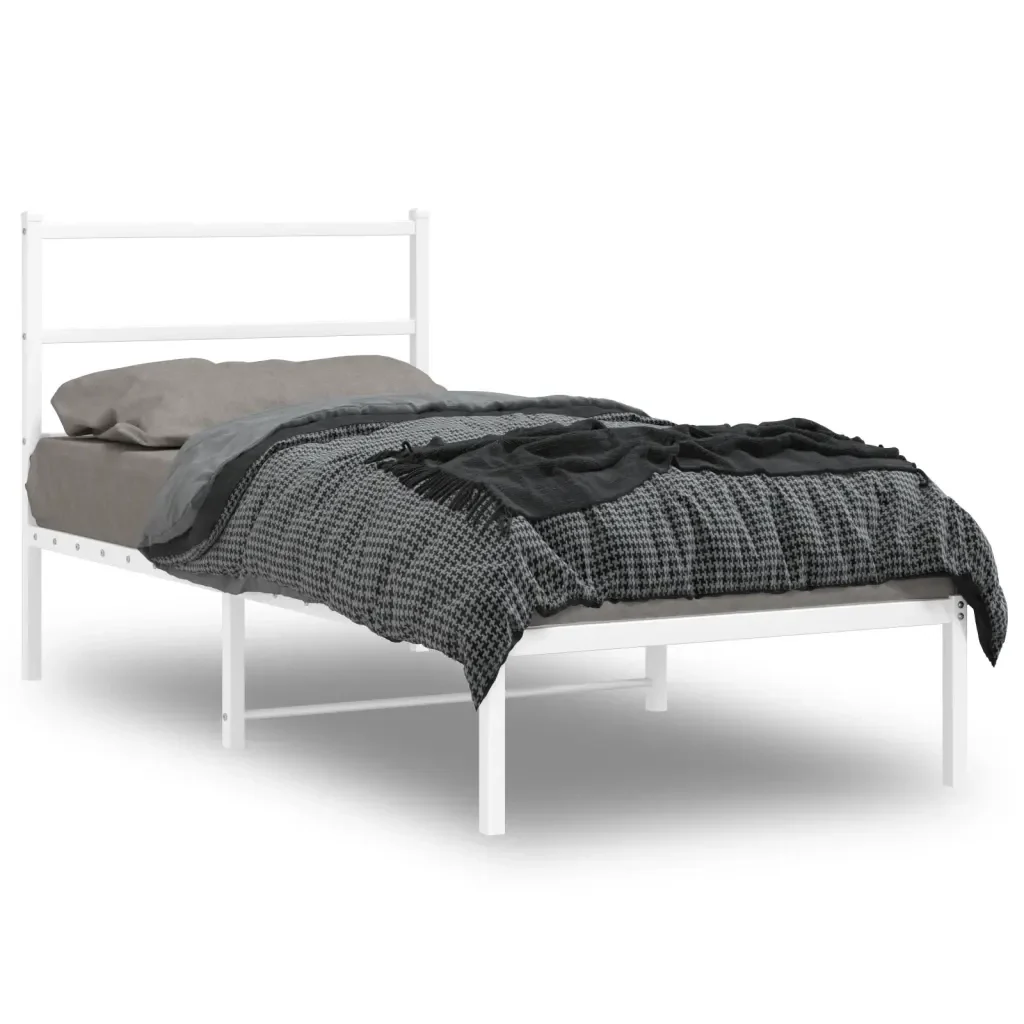 Letto singolo | Letto per adulti | Giroletto con Testiera Metallo Bianco 90x190 cm - Image 2