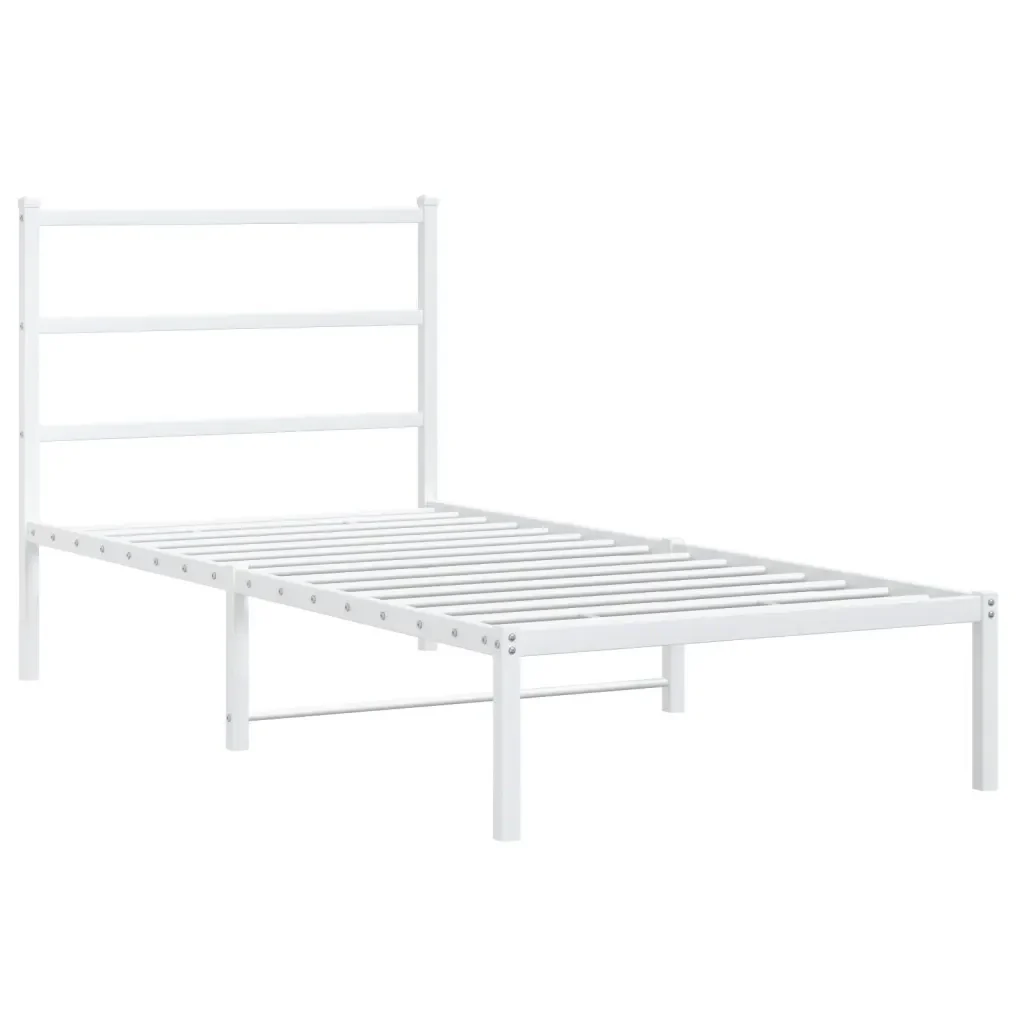 Letto singolo | Letto per adulti | Giroletto con Testiera Metallo Bianco 90x190 cm - Image 3