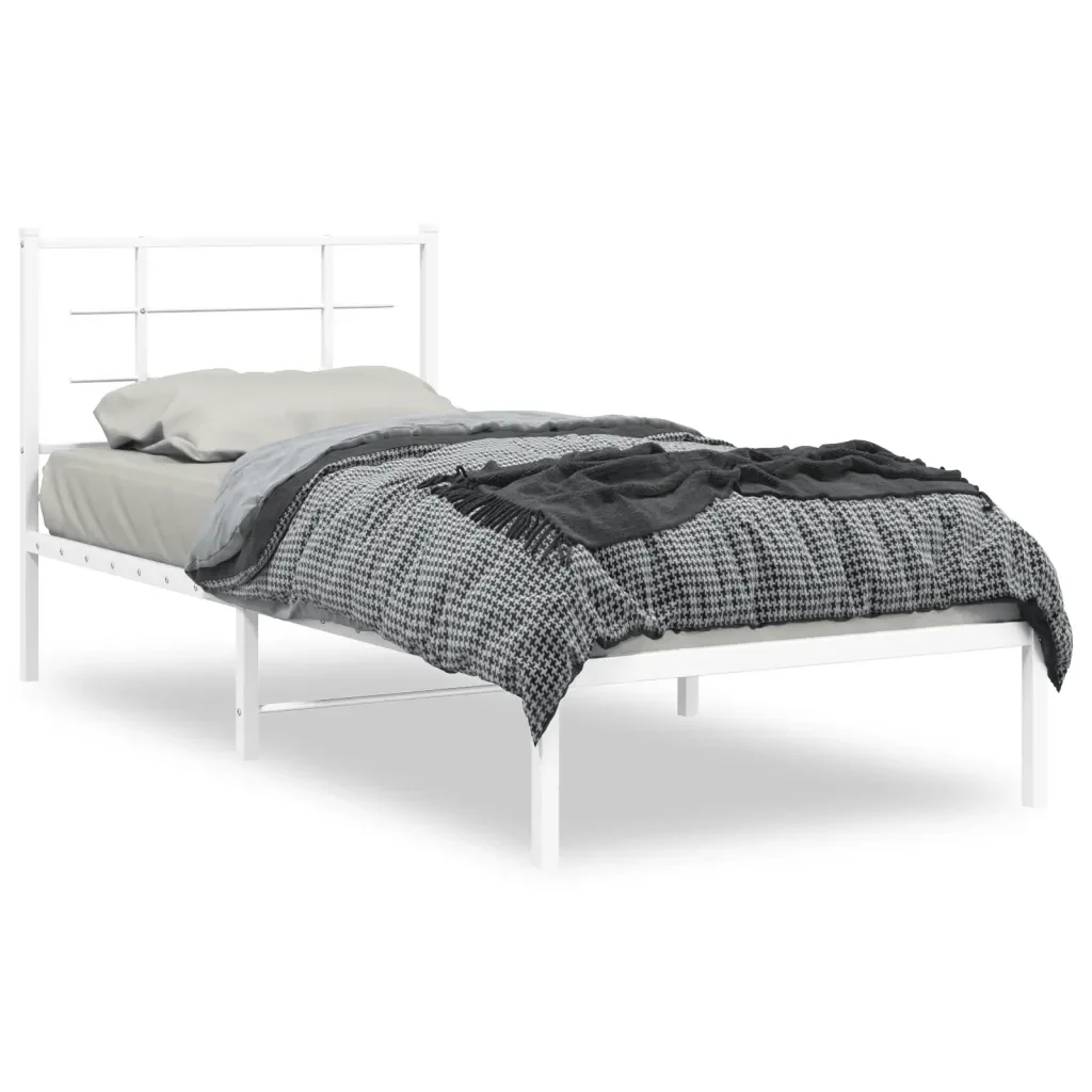 Letto singolo | Letto per adulti | Giroletto con Testiera Metallo Bianco 90x190 cm