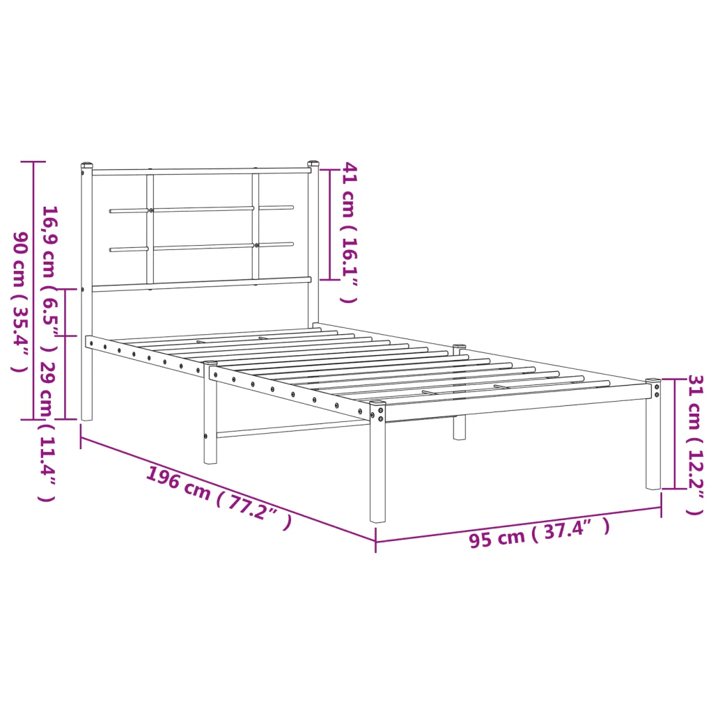 Letto singolo | Letto per adulti | Giroletto con Testiera Metallo Bianco 90x190 cm - Image 10