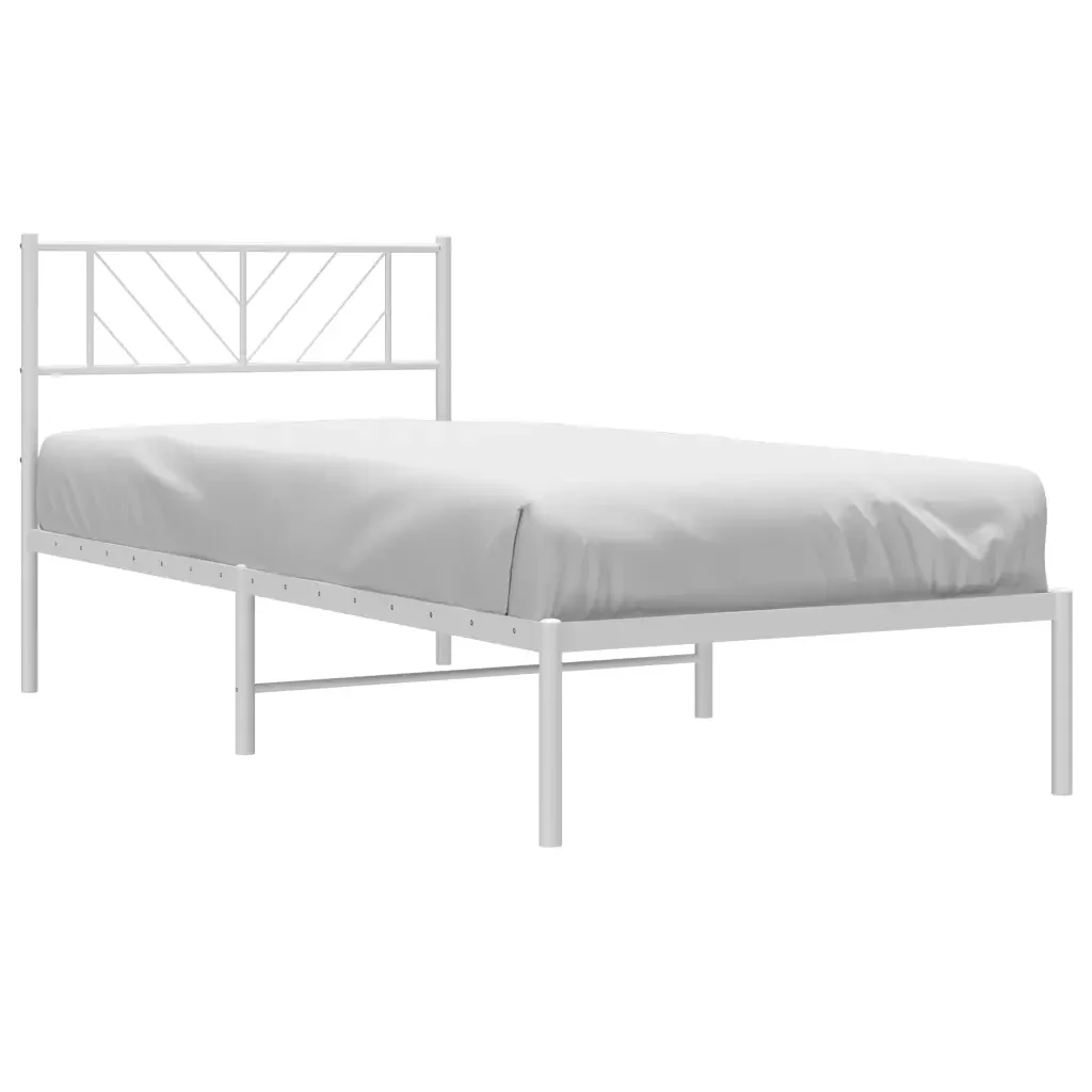 Letto singolo | Letto per adulti | Giroletto con Testiera Metallo Bianco 90x190 cm - Image 3