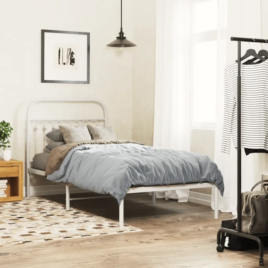 Letto singolo | Letto per adulti | Giroletto con Testiera Metallo Bianco 90x190 cm - Image 2