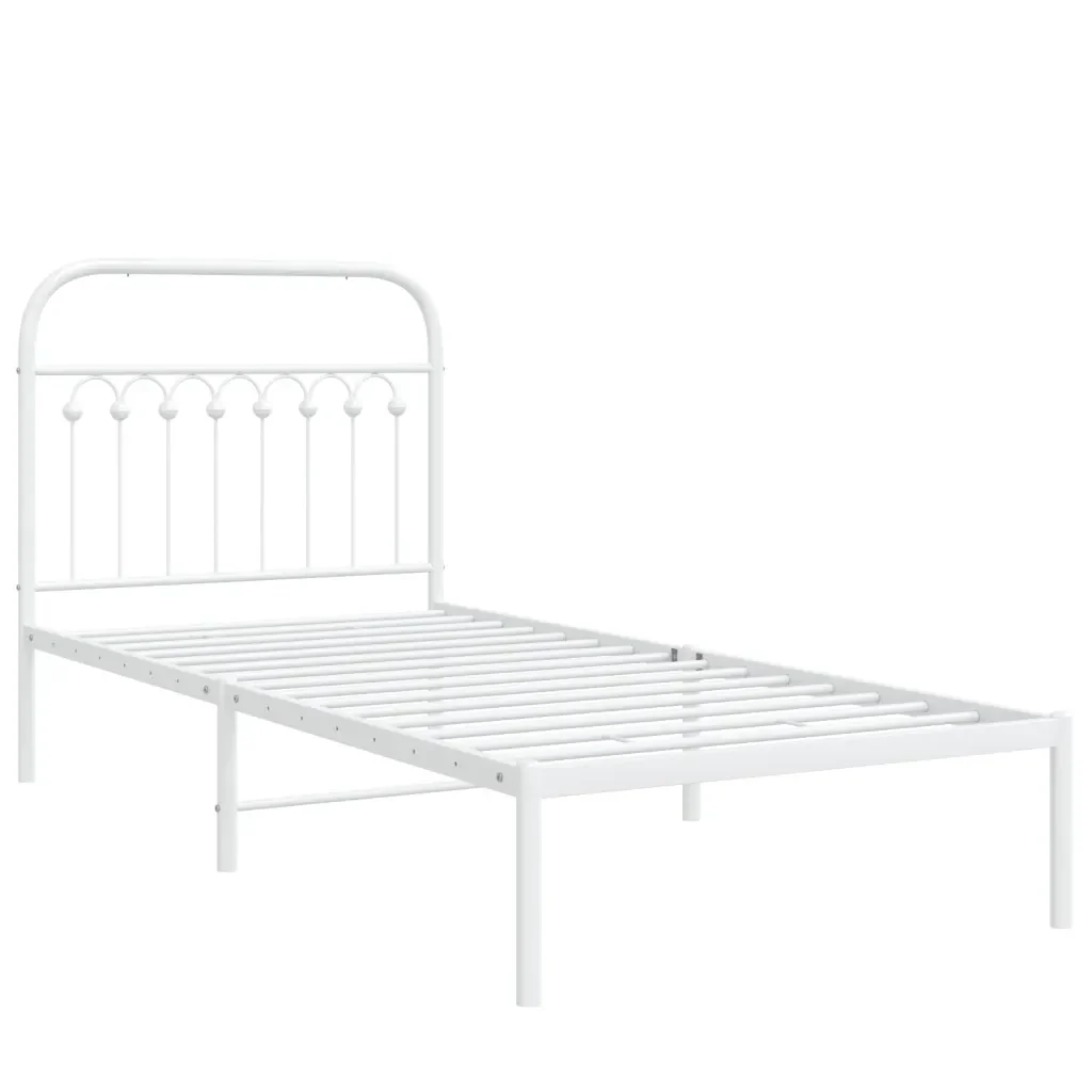 Letto singolo | Letto per adulti | Giroletto con Testiera Metallo Bianco 90x190 cm - Image 4
