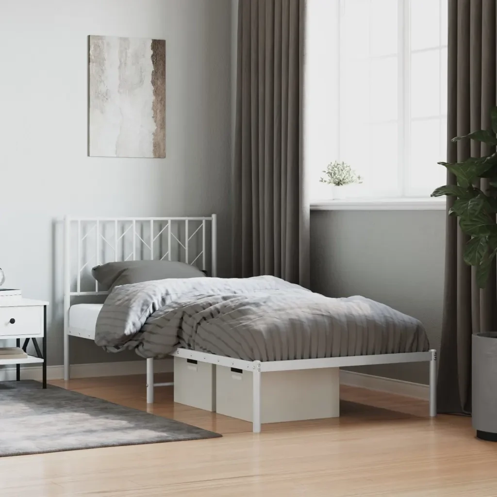 Letto singolo | Letto per adulti | Giroletto con Testiera Metallo Bianco 90x190 cm - Image 2