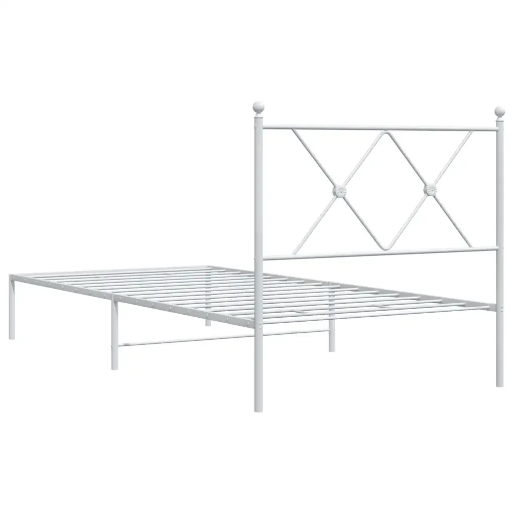 Letto singolo | Letto per adulti | Giroletto con Testiera Metallo Bianco 90x190 cm - Image 6