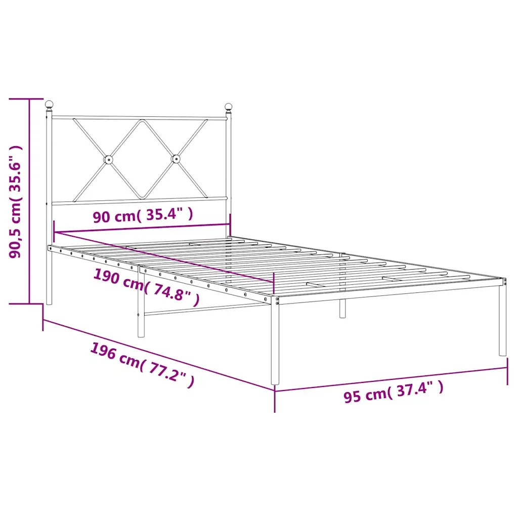 Letto singolo | Letto per adulti | Giroletto con Testiera Metallo Bianco 90x190 cm - Image 8