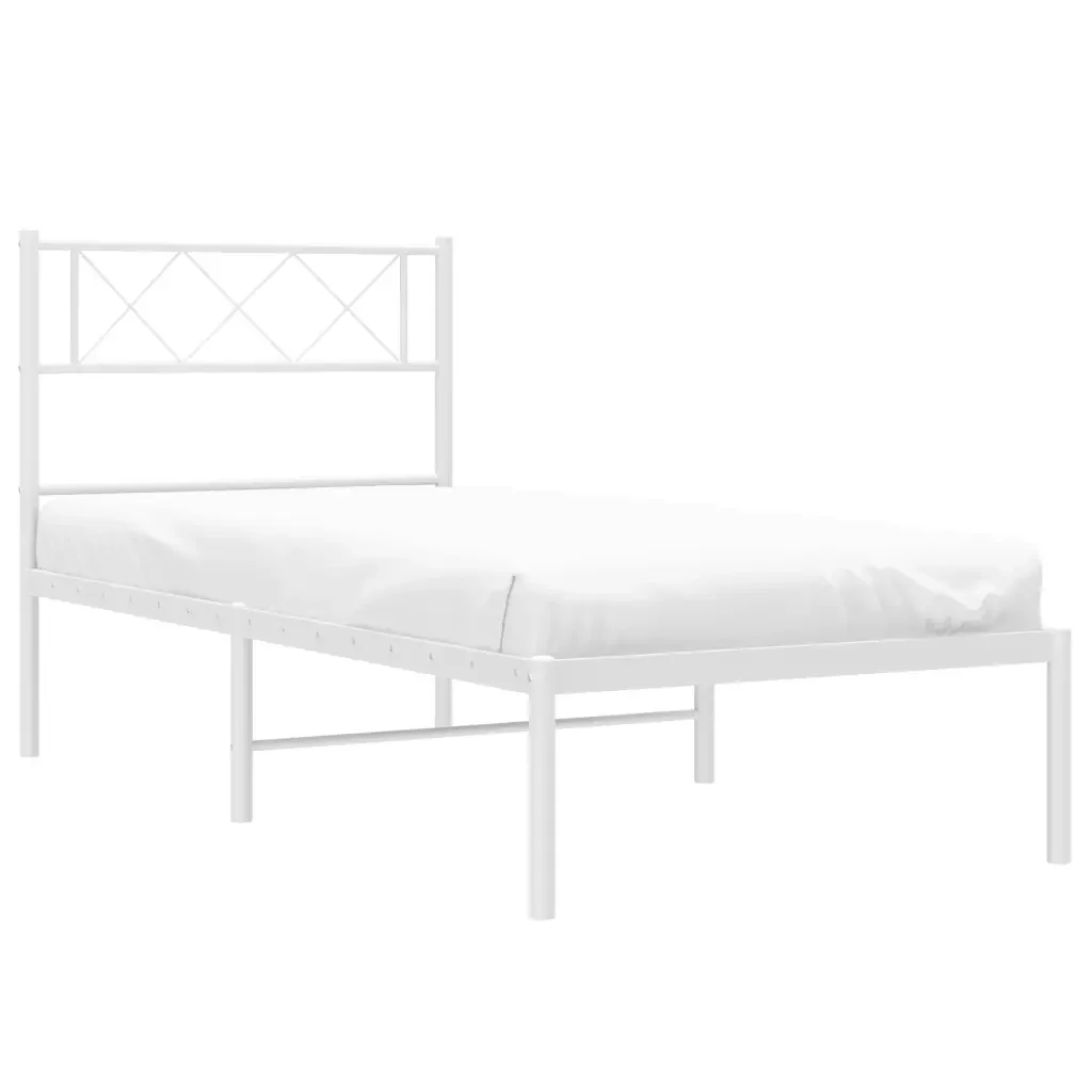 Letto singolo | Letto per adulti | Giroletto con Testiera Metallo Bianco 90x190 cm - Image 3