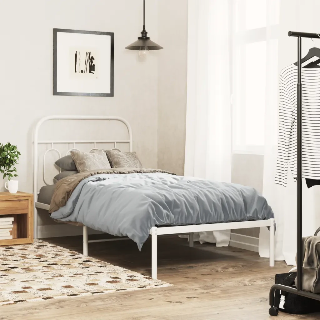 Letto singolo | Letto per adulti | Giroletto con Testiera Metallo Bianco 90x190 cm - Image 2