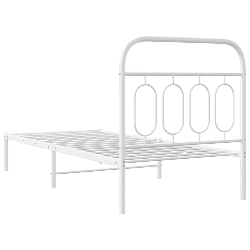 Letto singolo | Letto per adulti | Giroletto con Testiera Metallo Bianco 90x190 cm - Image 6