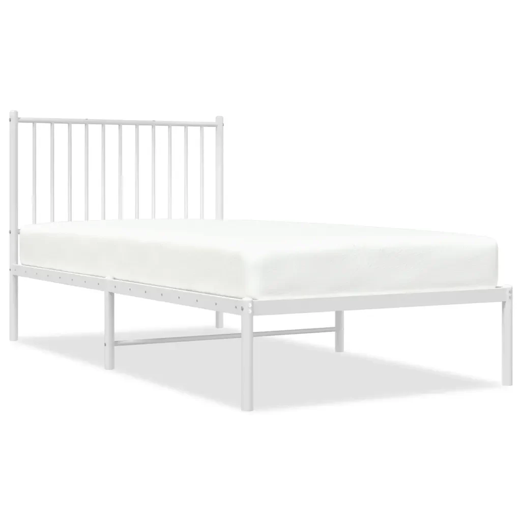 Letto singolo | Letto per adulti | Giroletto con Testiera Metallo Bianco 90x190 cm