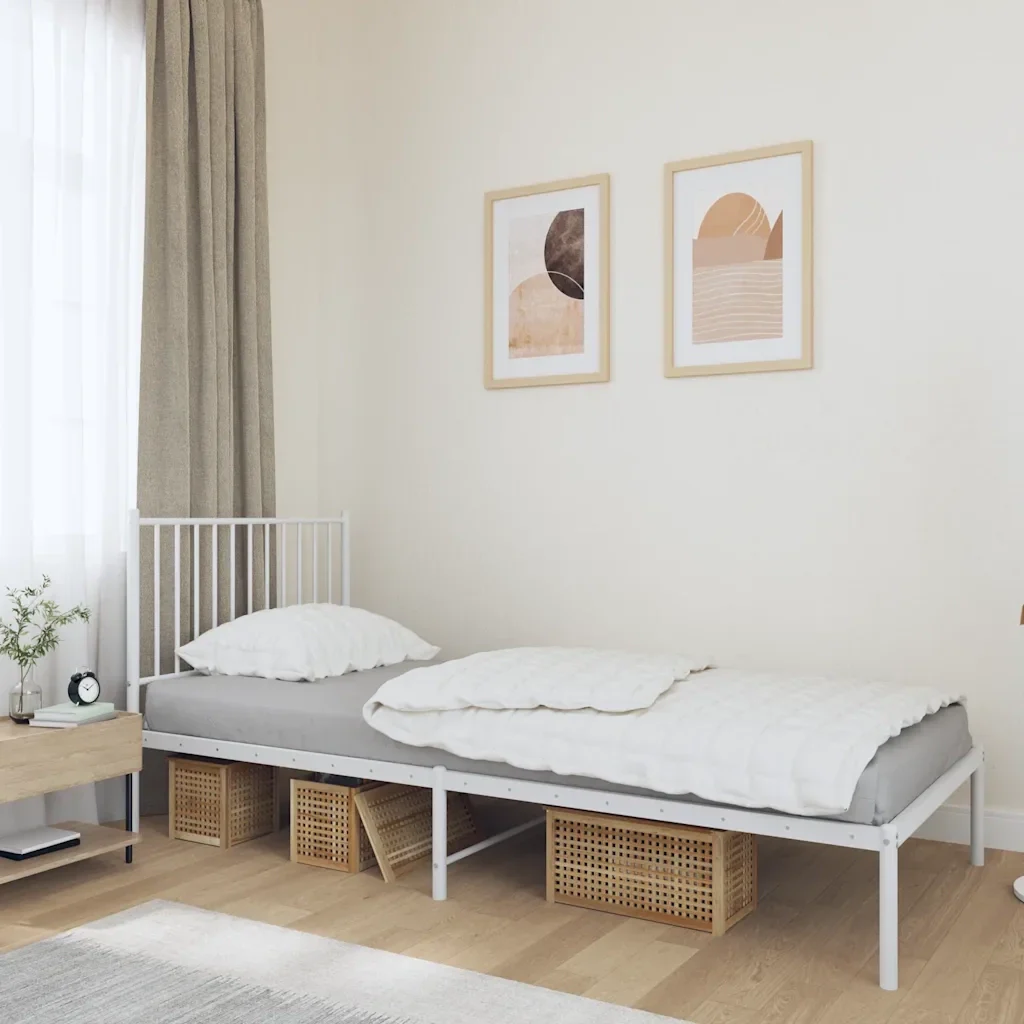 Letto singolo | Letto per adulti | Giroletto con Testiera Metallo Bianco 90x190 cm - Image 2