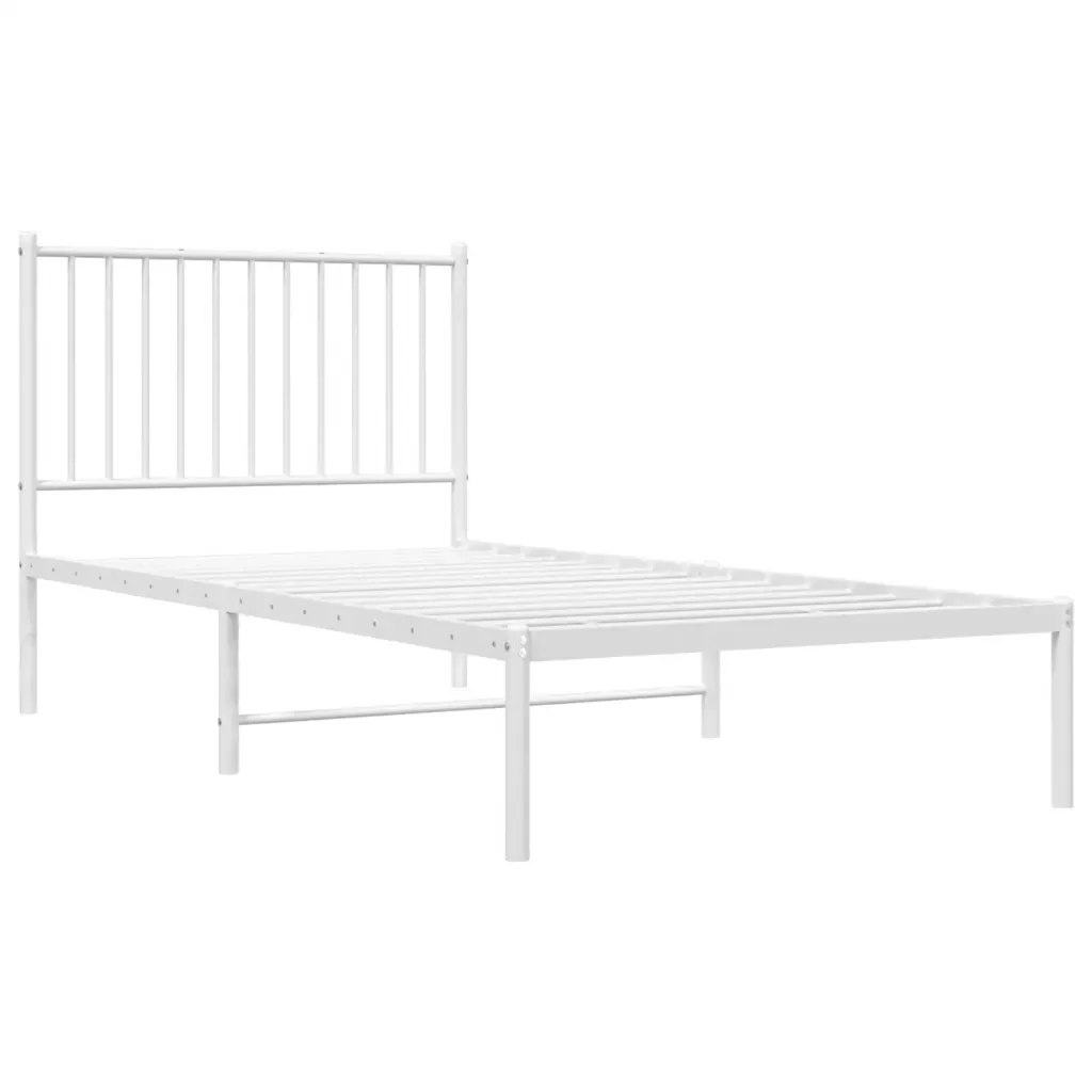 Letto singolo | Letto per adulti | Giroletto con Testiera Metallo Bianco 90x190 cm - Image 4
