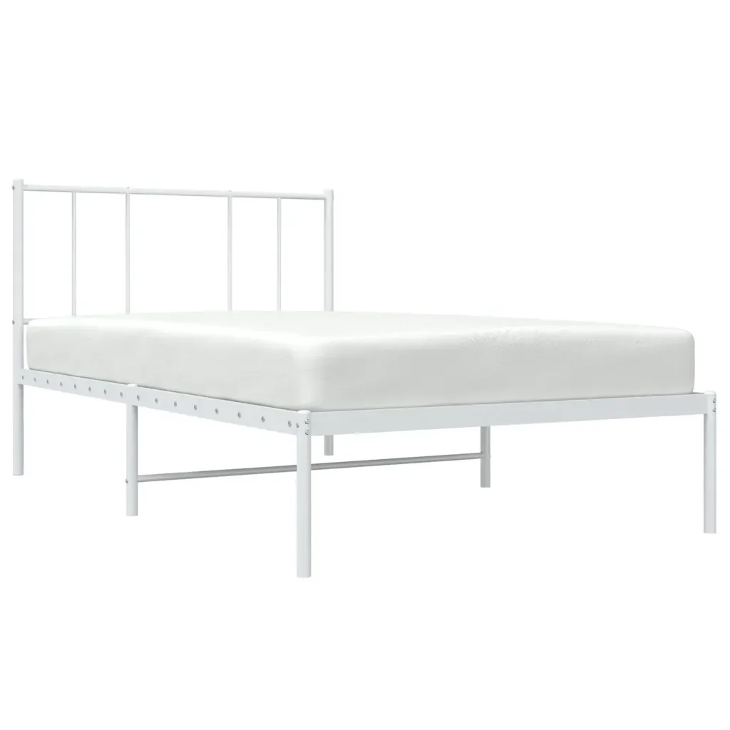Letto singolo | Letto per adulti | Giroletto con Testiera Metallo Bianco 90x190 cm - Image 5