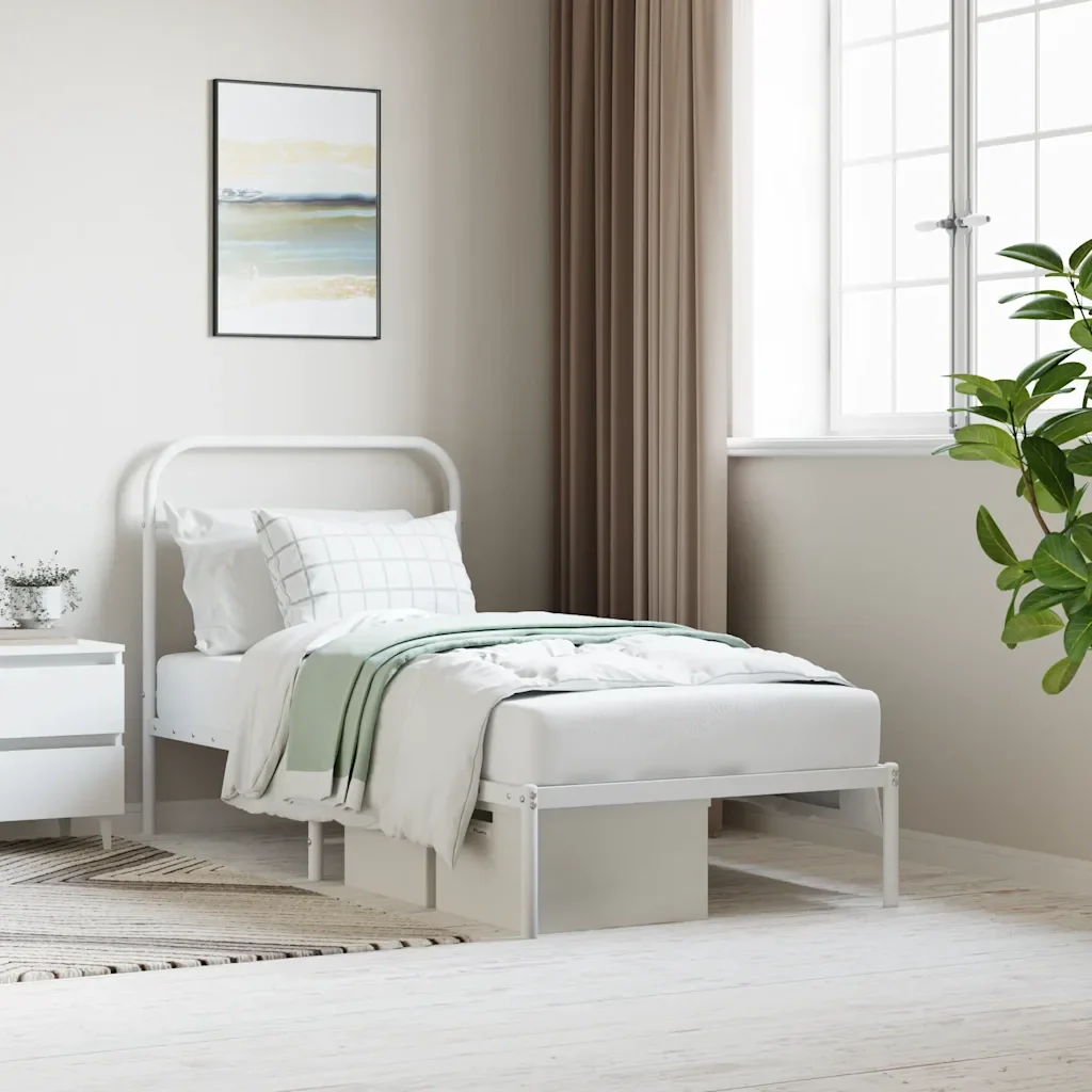 Letto singolo | Letto per adulti | Giroletto con Testiera Metallo Bianco 90x190 cm - Image 2