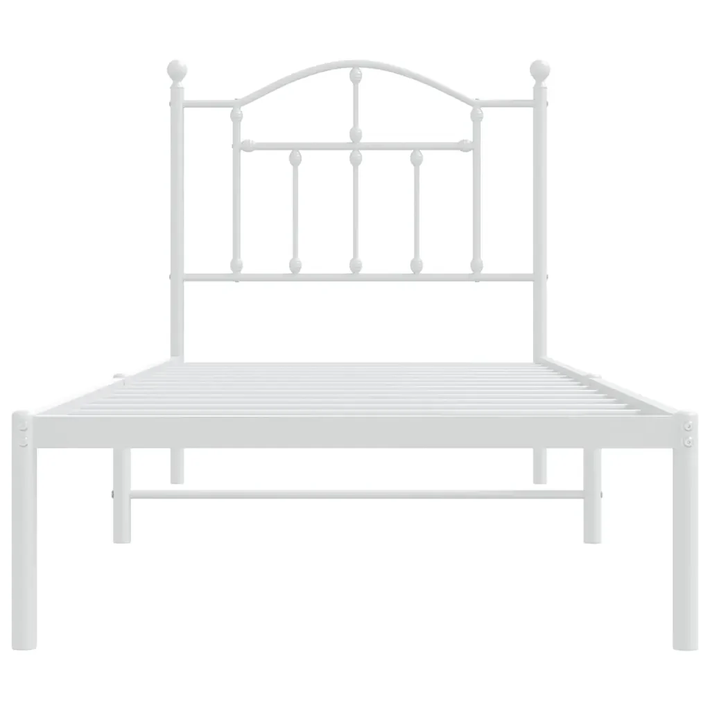 Letto singolo | Letto per adulti | Giroletto con Testiera Metallo Bianco 90x190 cm - Image 5
