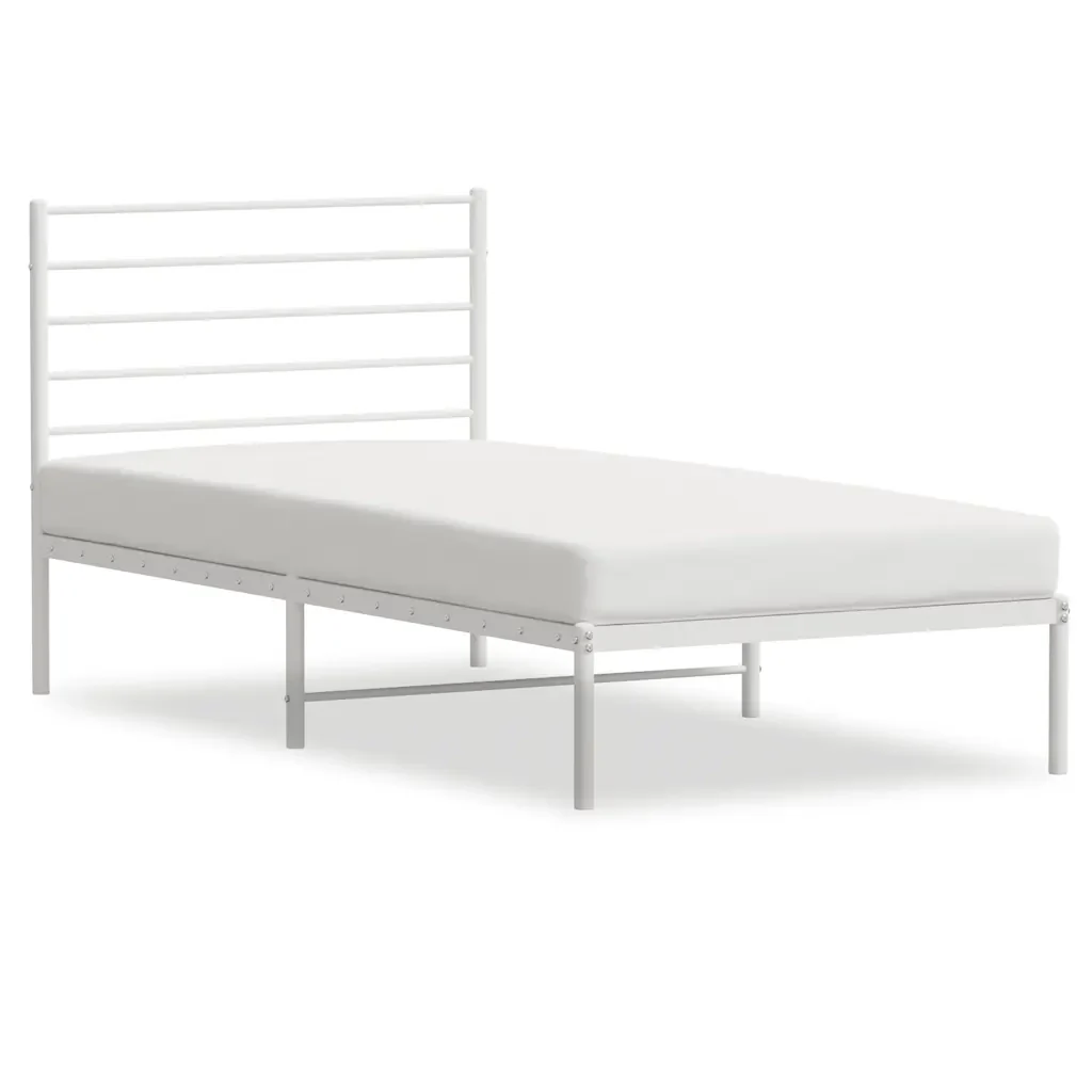 Letto singolo | Letto per adulti | Giroletto con Testiera Metallo Bianco 90x200 cm