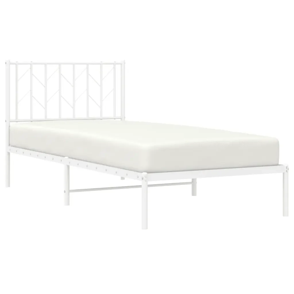 Letto singolo | Letto per adulti | Giroletto con Testiera Metallo Bianco 90x200 cm - Image 4