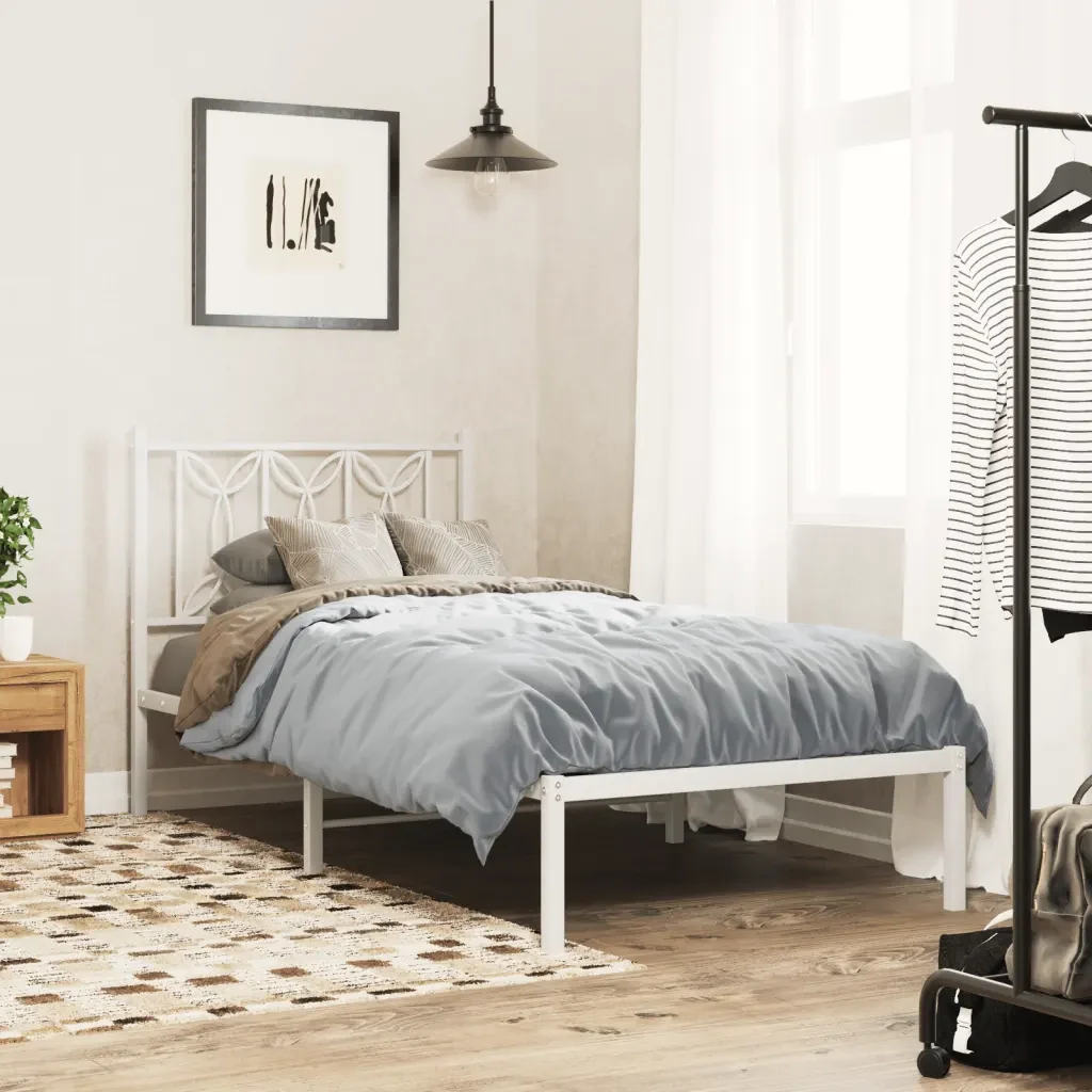 Letto singolo | Letto per adulti | Giroletto con Testiera Metallo Bianco 90x200 cm - Image 2