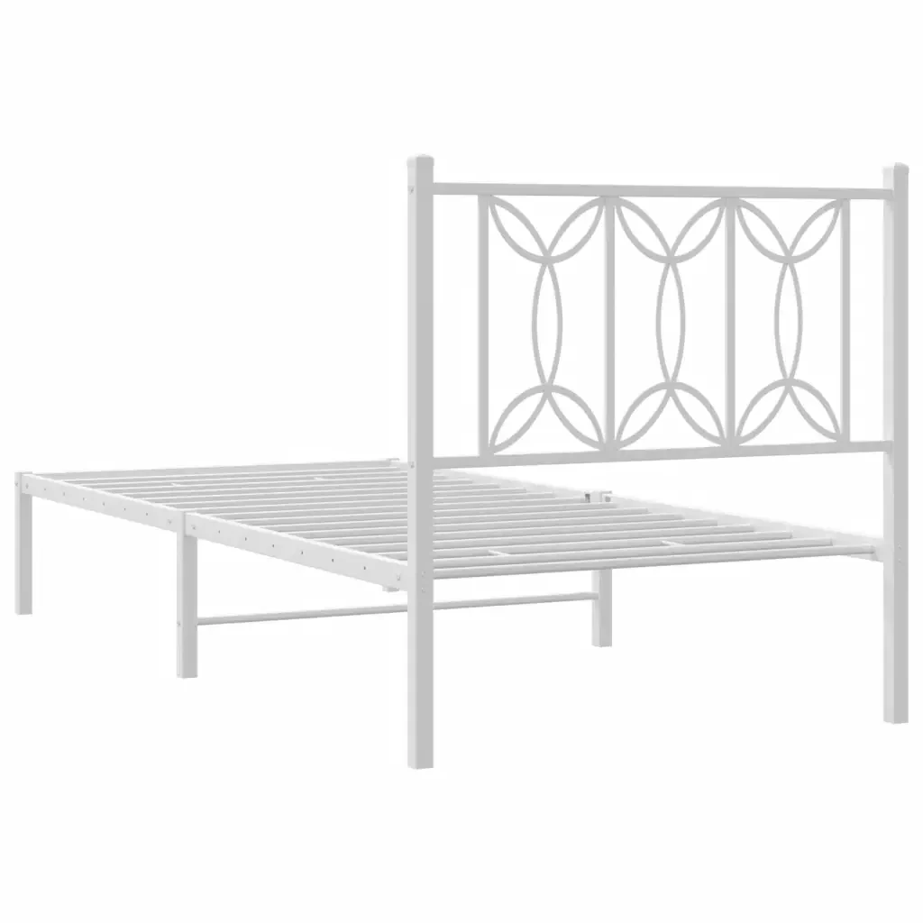 Letto singolo | Letto per adulti | Giroletto con Testiera Metallo Bianco 90x200 cm - Image 6