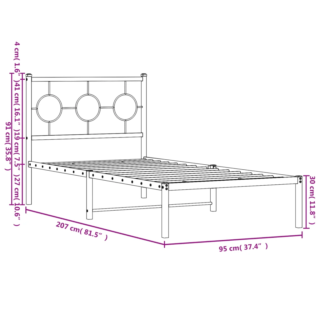 Letto singolo | Letto per adulti | Giroletto con Testiera Metallo Bianco 90x200 cm - Image 10