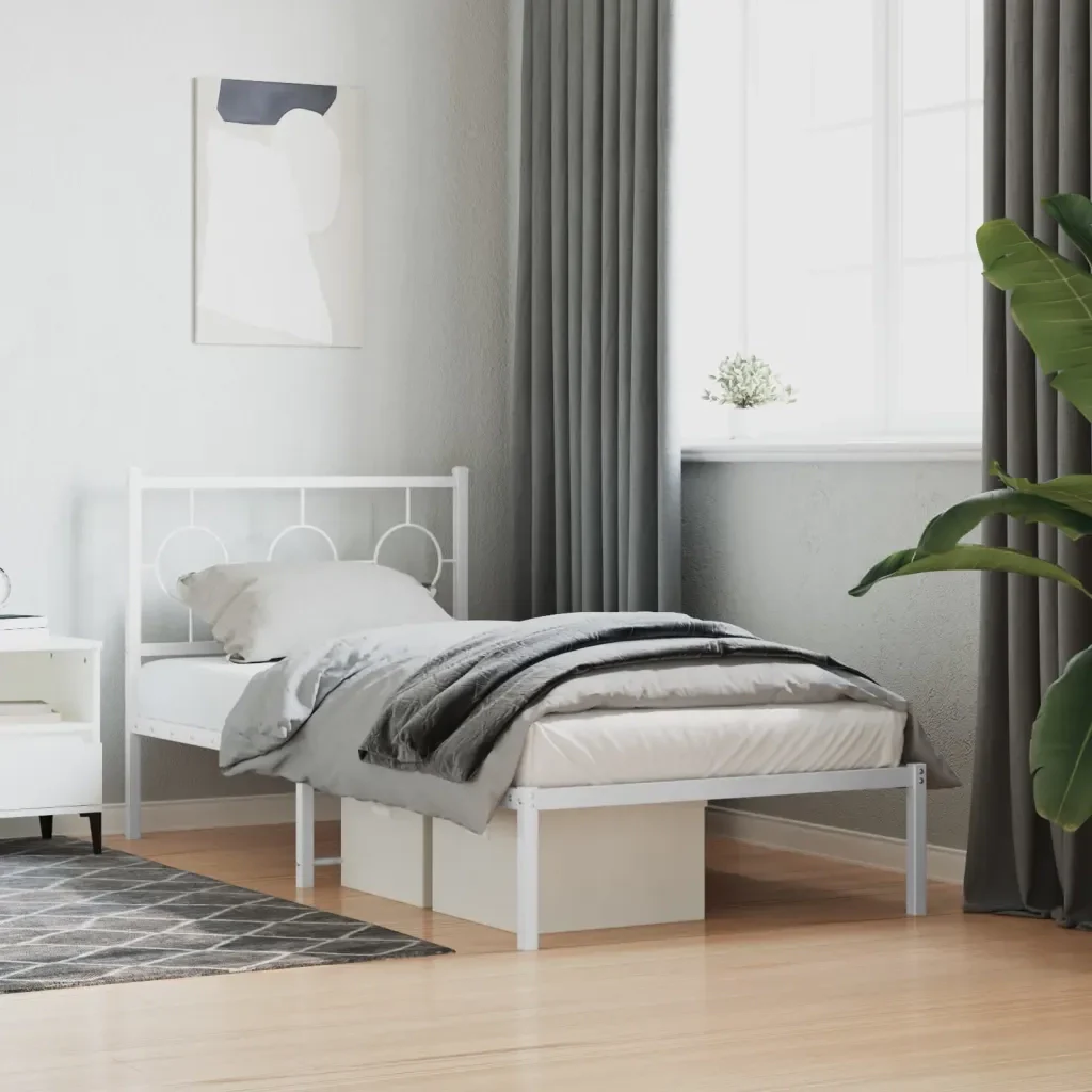 Letto singolo | Letto per adulti | Giroletto con Testiera Metallo Bianco 90x200 cm - Image 2