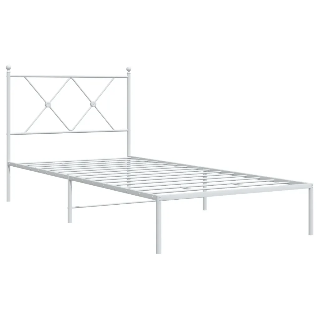 Letto singolo | Letto per adulti | Giroletto con Testiera Metallo Bianco 90x200 cm - Image 3