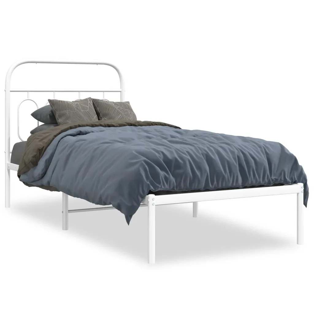 Letto singolo | Letto per adulti | Giroletto con Testiera Metallo Bianco 90x200 cm
