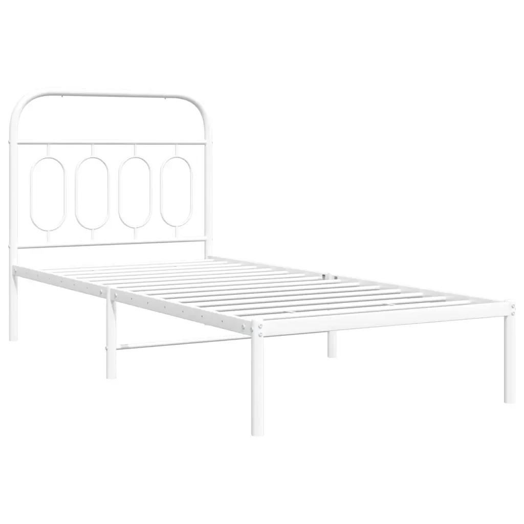Letto singolo | Letto per adulti | Giroletto con Testiera Metallo Bianco 90x200 cm - Image 3
