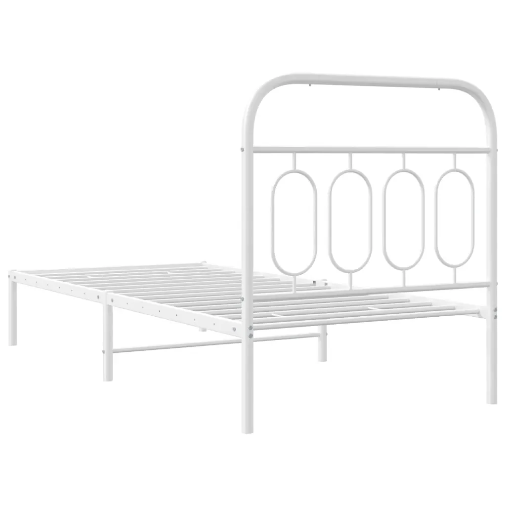 Letto singolo | Letto per adulti | Giroletto con Testiera Metallo Bianco 90x200 cm - Image 6