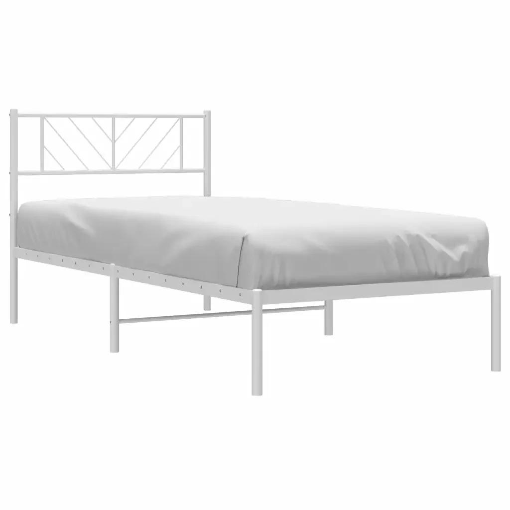 Letto singolo | Letto per adulti | Giroletto con Testiera Metallo Bianco 90x200 cm - Image 4