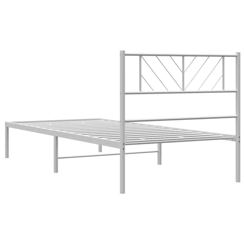 Letto singolo | Letto per adulti | Giroletto con Testiera Metallo Bianco 90x200 cm - Image 7