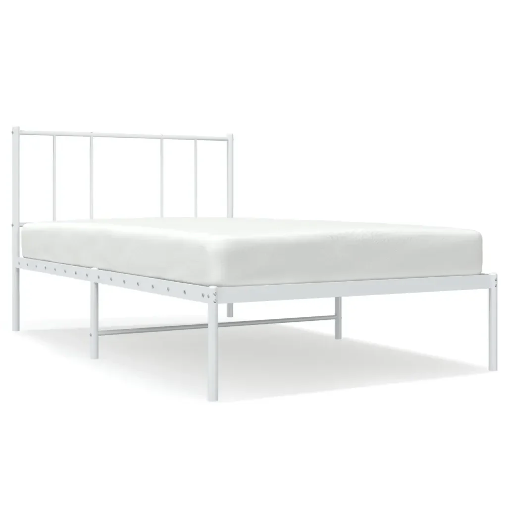 Letto singolo | Letto per adulti | Giroletto con Testiera Metallo Bianco 90x200 cm