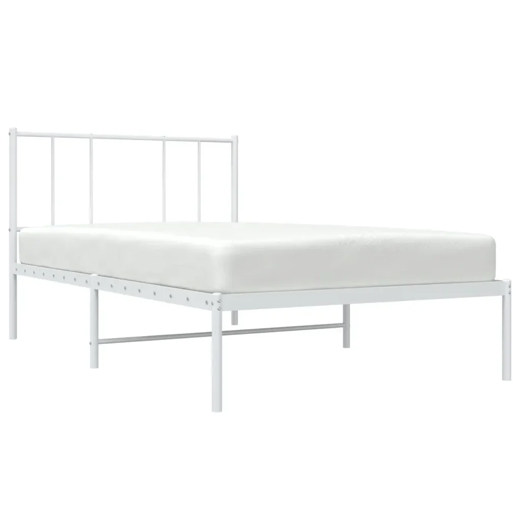 Letto singolo | Letto per adulti | Giroletto con Testiera Metallo Bianco 90x200 cm - Image 5
