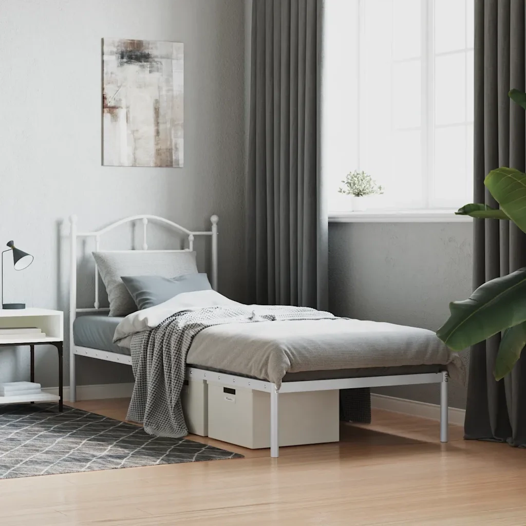 Letto singolo | Letto per adulti | Giroletto con Testiera Metallo Bianco 90x200 cm - Image 2