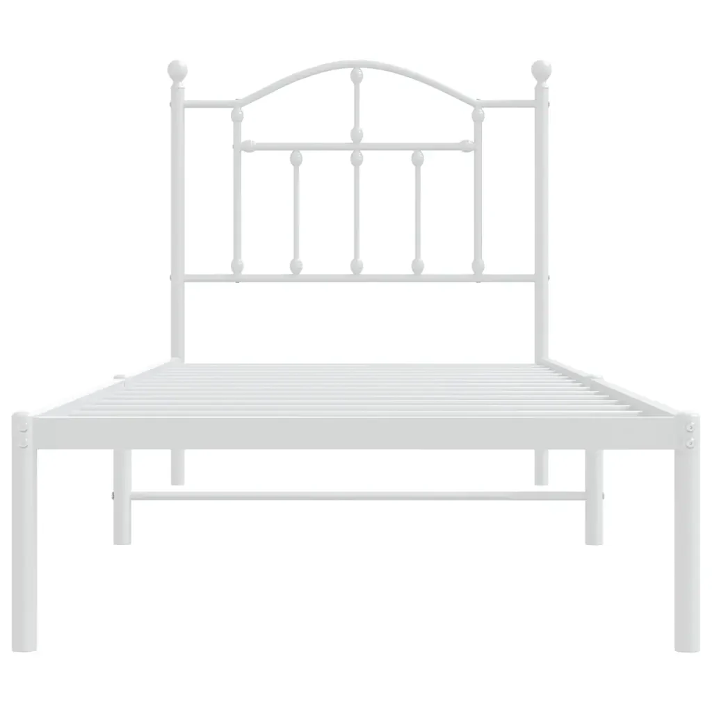 Letto singolo | Letto per adulti | Giroletto con Testiera Metallo Bianco 90x200 cm - Image 5