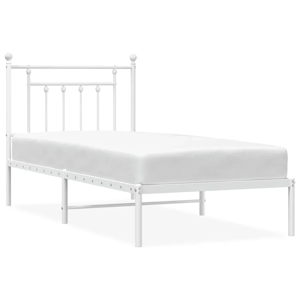 Letto singolo | Letto per adulti | Giroletto con Testiera Metallo Bianco 90x200 cm