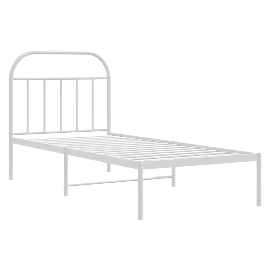 Letto singolo | Letto per adulti | Giroletto con Testiera Metallo Bianco 90x200 cm - Image 3