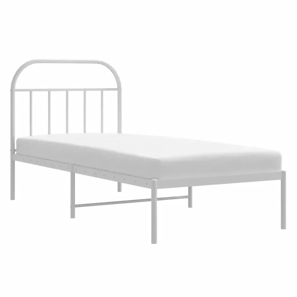 Letto singolo | Letto per adulti | Giroletto con Testiera Metallo Bianco 90x200 cm - Image 5