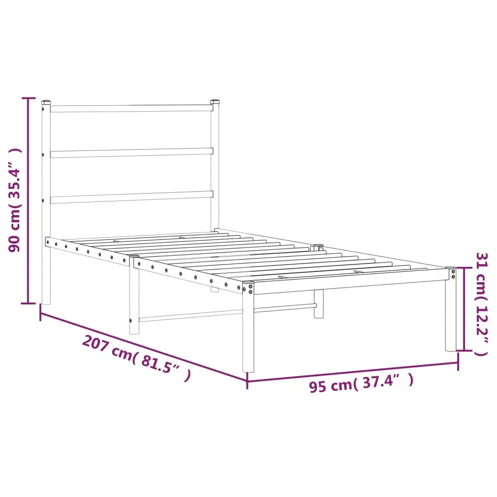 Letto singolo | Letto per adulti | Giroletto con Testiera Metallo Bianco 90x200 cm - Image 10