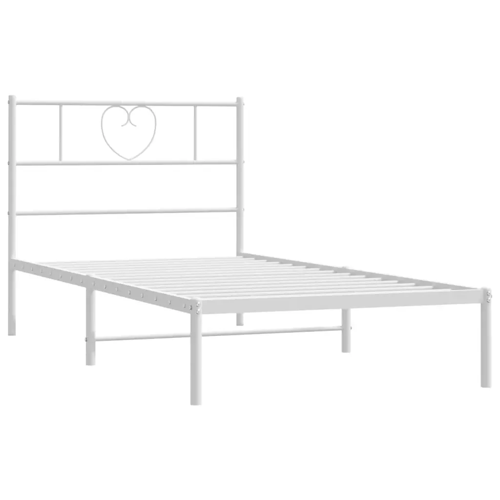 Letto singolo | Letto per adulti | Giroletto con Testiera Metallo Bianco 90x200 cm - Image 5