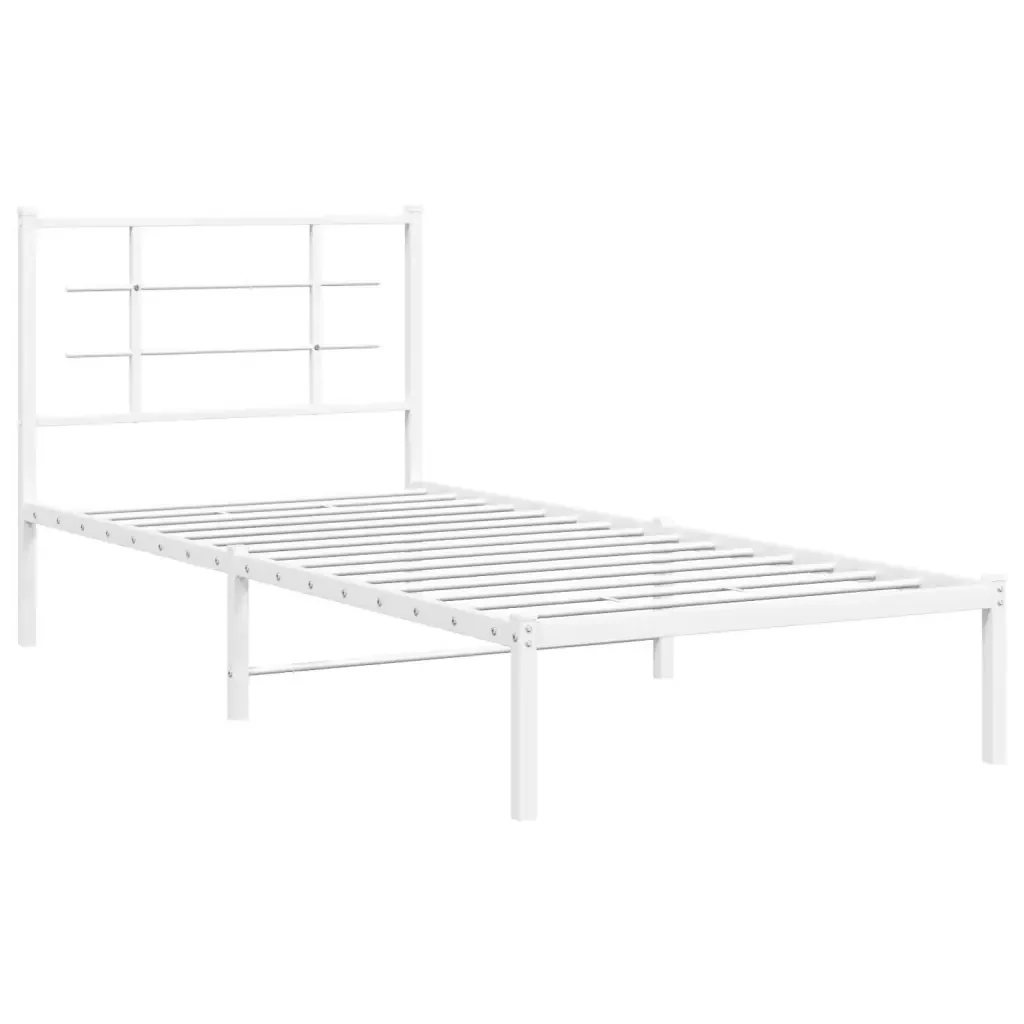 Letto singolo | Letto per adulti | Giroletto con Testiera Metallo Bianco 90x200 cm - Image 4