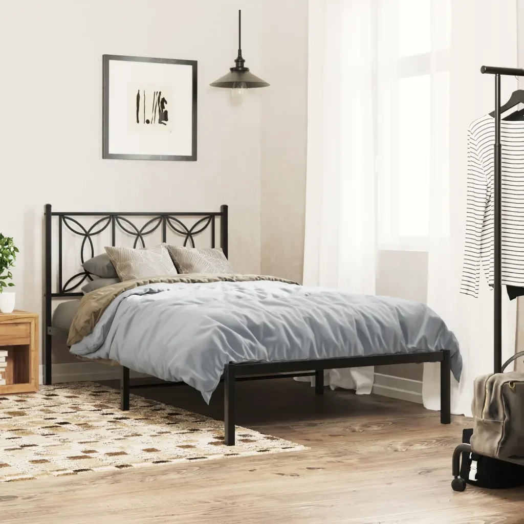 Letto singolo | Letto per adulti | Giroletto con Testiera Metallo Nero 100x200 cm - Image 2