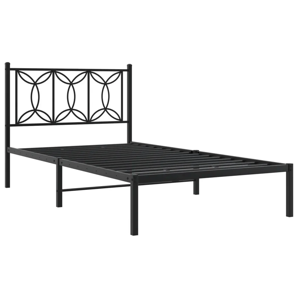 Letto singolo | Letto per adulti | Giroletto con Testiera Metallo Nero 100x200 cm - Image 3