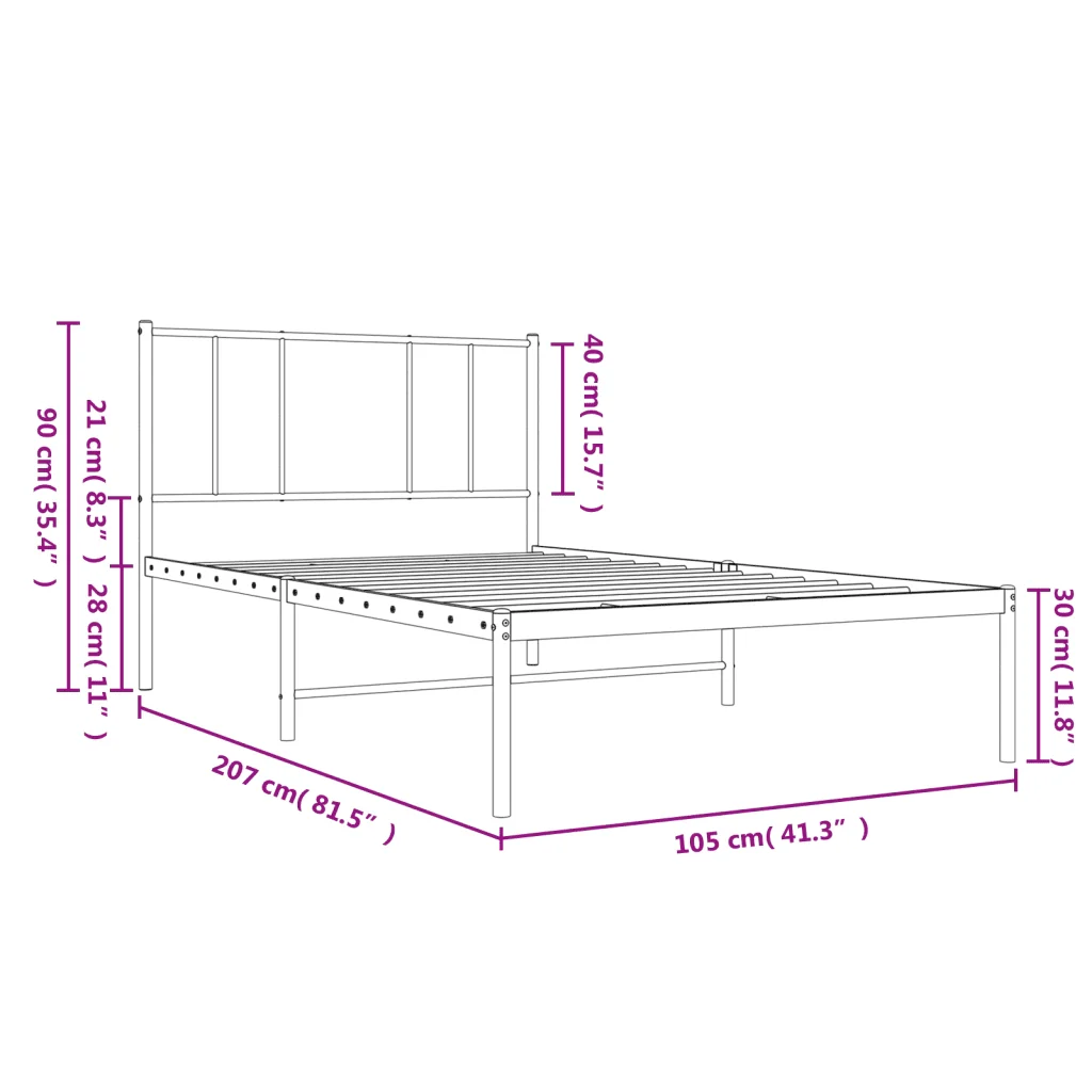 Letto singolo | Letto per adulti | Giroletto con Testiera Metallo Nero 100x200 cm - Image 10